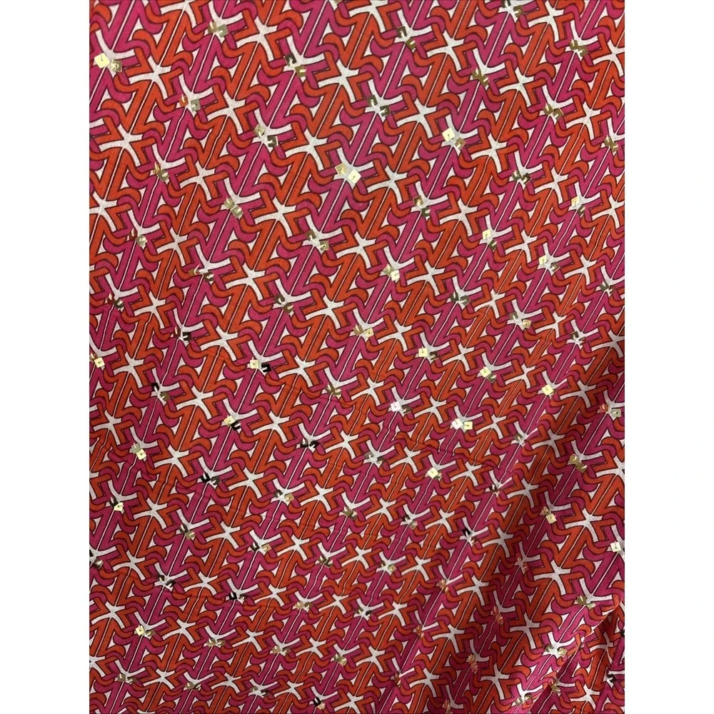 Tory Burch Shirt Women 6 Sequin Stephanie Tunic Pink Orange  Lightweight Popover